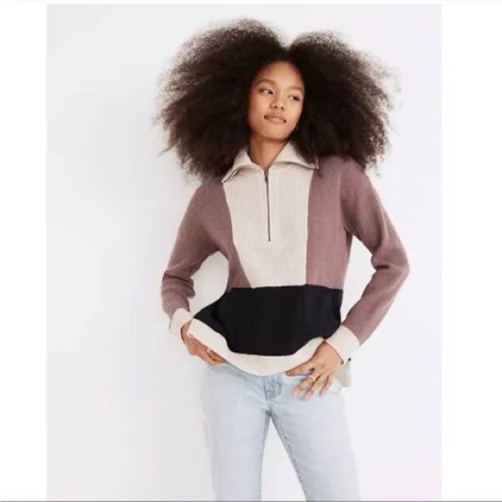 Madewell Glenbrook pull over color block sweater, size L